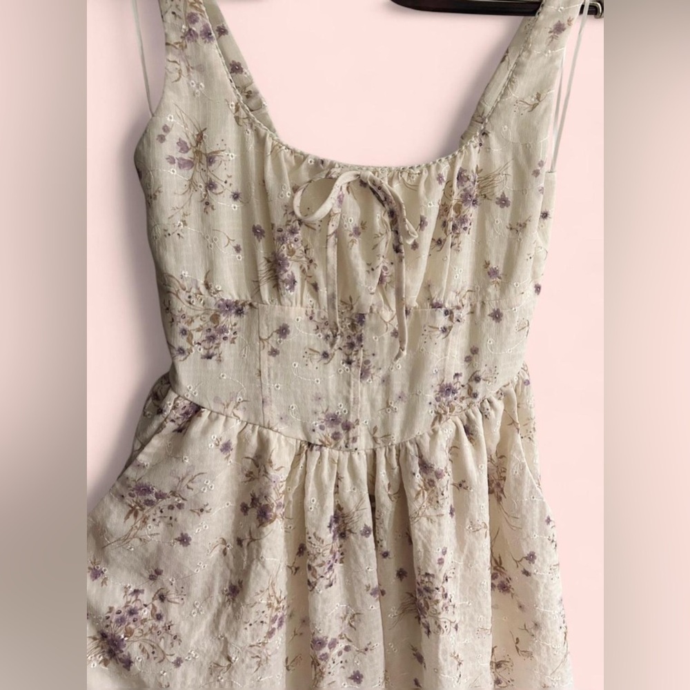 Jessica Simpson Cream Midi Dress with Purple Floral Print - Picture 2 of 13